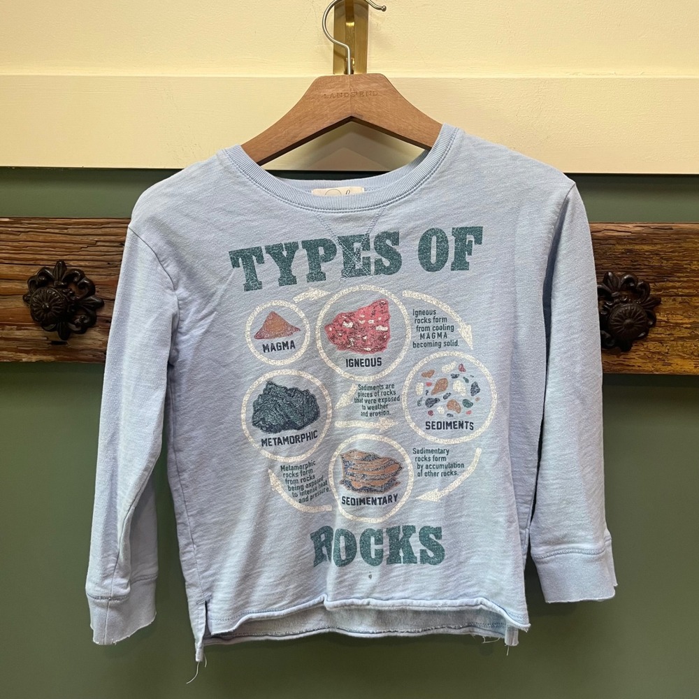 Peek Kids Types of Rocks Science Graphic Long Sleeve Tee Light Blue Size 6/7